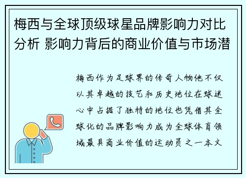 梅西与全球顶级球星品牌影响力对比分析 影响力背后的商业价值与市场潜力 梅西与全球顶级球星品牌影响力对比分析 影响力背后的商业价值与市场潜力